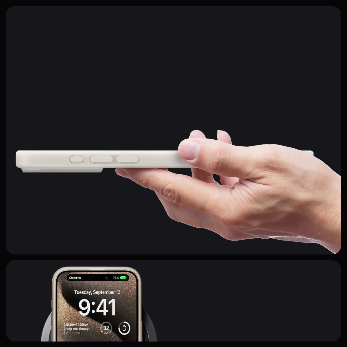 Etui Spigen Ultra Hybrid Mag z MagSafe do Apple iPhone 15 Pro Max, półprzezroczysto-beżowe